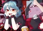  :d back_bow bat_wings black_dress black_headwear black_wings blonde_hair blue_eyes blue_hair bow character_doll commentary_request dress eringi_(rmrafrn) flandre_scarlet frilled_dress frills grey_hair hands_up hat heart highres hong_meiling izayoi_sakuya koakuma leg_up looking_at_viewer lying mob_cap on_stomach patchouli_knowledge pointy_ears puffy_short_sleeves puffy_sleeves purple_eyes purple_hair red_bow red_eyes red_hair remilia_scarlet short_sleeves smile table touhou wings wrist_cuffs 