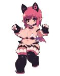  1girl animal_ears black_collar black_gloves black_thighhighs breasts cleavage collar commentary_request deathlock-san fingerless_gloves full_body gloves highres large_breasts looking_at_viewer navel original pink_eyes pink_hair pink_wings short_hair simple_background solo thighhighs white_background wings zankuro 