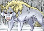 angry blonde_hair canid canine canis cold dire dire_wolf feral fluffy forest frost frozen grey hair hi_res invalid_tag male mammal muscular paleo pink plant red snow snowflake solo storm thunder tree tyr tyrthedirewolf viking wind winter wolf