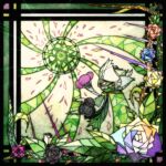  1girl alternate_color black_border black_flower black_rose blue_flower blue_rose border closed_mouth colored_skin commentary_request flower free_butterfree from_side full_body green_skin half-closed_eyes monster_girl multicolored_flower multicolored_skin plant plant_girl pokemon pokemon_(creature) profile purple_eyes purple_flower purple_rose red_flower red_rose rose roserade shiny_pokemon short_hair solo stained_glass thorns two-tone_skin vines white_flower white_hair white_rose yellow_flower yellow_rose 