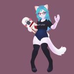 1:1 3d_(artwork) 3d_animation animated anthro atelierlily biped black_clothing black_legwear black_thigh_highs blue_eyes blue_hair clothing digital_media_(artwork) domestic_cat eyewear felid feline felis female fur glasses hair legwear mammal pink_nose red_eyewear red_glasses simple_background skateboard solo tablekat thigh_highs white_body white_fur