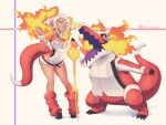  1girl :d breasts cleavage full_body humanization kuromiya looking_at_viewer open_mouth personification pokemon pokemon_(creature) skeledirge smile standing tail 