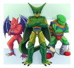 absurd_res alien android anklet arthropod bio-android_(dragon_ball) bracelet capcom cell_(dragon_ball) clothed clothing crossed_arms demon demon&#039;s_crest dragon_ball f-zero featureless_crotch firebrand gargoyle gargoyle&#039;s_quest gloves green_body group handwear hi_res humanoid_pointy_ears imperfect_cell jewelry machine male membrane_(anatomy) membranous_wings nintendo nude pico_(f-zero) red_arremer red_body robot snow_pounder_(artist) speedo swimwear tail trio wings