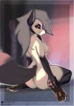 anthro canid canine canis female fur helluva_boss hi_res jutorry looking_at_viewer loona_(helluva_boss) mammal nipples nude solo tail white_body wolf