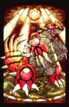  animal_focus black_border black_sclera border claws colored_sclera commentary_request free_butterfree full_body groudon highres light_rays looking_to_the_side no_humans outside_border partial_commentary pokemon pokemon_(creature) solo spikes stained_glass standing yellow_eyes 