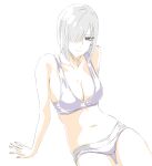  1girl bob_cut breasts cleavage collarbone fiona_frost hair_over_one_eye highres large_breasts leaning_back looking_at_viewer medium_hair mitsugu navel simple_background solo spy_x_family swimsuit white_background white_hair 
