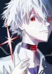  1boy :3 black_choker choker evangelion:_3.0_you_can_(not)_redo glass_hari hair_between_eyes highres nagisa_kaworu neon_genesis_evangelion rebuild_of_evangelion red_eyes school_uniform shirt simple_background solo tokyo-3_middle_school_uniform white_hair white_shirt 