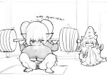 barbell_squats being_watched big_breasts blush breast_expansion breasts camel_toe clothing duo exercise expansion female hi_res huge_breasts humanoid humanoid_pointy_ears league_of_legends looking_at_another lulu_(lol) monochrome okgaki poppy_(lol) riot_games short_stack sketch squats tight_clothing under_boob weightlifting weights workout yordle