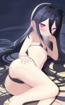  &lt;key&gt;_(blue_archive) 1girl absurdres ass aventador bikini black_bikini black_hair blue_archive blush clenched_hand closed flat_chest hair_between_eyes hand_on_own_hip highres long_hair looking_at_viewer lying micro_bikini navel on_side pink_eyes side_ponytail solo swimsuit very_long_hair 