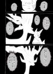 anthro black_background bodily_fluids carrying_another comic crying dialogue embrace fangs feral floating fluffy fluffy_tail generation_3_pokemon generation_6_pokemon greyscale group hi_res horn hug japanese_text jirachi legendary_pokemon looking_at_another monochrome nintendo pokemon pokemon_(species) pokemon_mystery_dungeon quadruped simple_background surprised_expression tail tears teeth text trio unconscious xerneas yamatokuroko965 zangoose