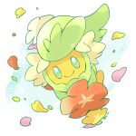  alternate_color animal_focus aqua_eyes artist_name character_request check_character closed_mouth commentary_request disembodied_limb floating flower fomantis full_body light_blush looking_at_viewer no_humans no_pupils pink_flower pokemon pokemon_(creature) red_flower shiny_pokemon simple_background smile tetori yellow_flower 
