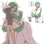 absurd_res biped bodily_fluids bottomless breast_play breasts clothed clothing duo female gardevoir generation_3_pokemon genital_fluids green_hair hair hi_res human humanoid kissing larger_female male male/female mammal nintendo nishikunsp not_furry pokemon pokemon_(species) pussy_juice sex size_difference thick_thighs titfuck