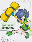  1girl black_gloves blue_hair closed_mouth dark_blue_hair diamond_hair_ornament dress fingerless_gloves frown gloves green_dress green_eyes green_footwear highres matsubara_kaoru morizo_(morizoshop) no_nose no_pupils powered_buttercup powerpuff_girls_z short_hair solo v-shaped_eyebrows 