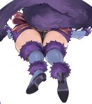  1girl aochoku ass bow elbow_gloves fate/grand_order fate_(series) from_below fur-trimmed_gloves fur-trimmed_legwear fur_trim gloves high_heels lower_body mash_kyrielight mash_kyrielight_(dangerous_beast) purple_gloves purple_thighhighs revealing_clothes solo tail thighhighs wolf_tail 