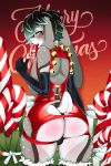 anthro bell big_butt blush bodily_fluids butt butt_focus candy christmas clothed clothing dessert digital_drawing_(artwork) digital_media_(artwork) ear_piercing ears_down food girly hair hi_res holidays lagomorph latex leporid licking lollipop male mammal piercing pivoted_ears rabbit saliva solo sucking sugar sushiiifx tail thick_thighs tongue tongue_out