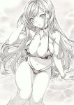  1girl bikini breasts choker cleavage commentary_request earrings floral_print graphite_(medium) jewelry kitagawa_marin large_breasts legs long_hair mikuro monochrome navel necklace solo sono_bisque_doll_wa_koi_wo_suru swimsuit traditional_media water 