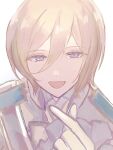  1boy bishounen blonde_hair blue_eyes blue_jacket colored_eyelashes ensemble_stars! finger_heart gloves grey_background highres jacket looking_at_viewer male_focus multicolored_clothes multicolored_jacket ntec231 short_hair sketch solo tenshouin_eichi white_gloves white_jacket 
