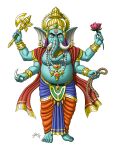  absurd_res anthro asian_mythology axe belly big_belly clothing deity doctorchevlong ear_piercing elephant elephantid feet flower ganesha ganesha_(mythology) hi_res hindu_mythology humanoid_feet humanoid_hands jewelry male mammal melee_weapon moobs mythology piercing plant proboscidean rope solo weapon 