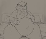 absurd_res anthro arcanine bed bedroom bedroom_eyes belly big_belly breasts clothed clothing curvy_figure female fur furniture generation_1_pokemon hi_res looking_at_viewer narrowed_eyes nintendo obese overweight pokemon pokemon_(species) seductive solo thiccomode thick_thighs voluptuous wide_hips