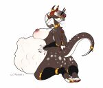  anthro big_(disambiguation) breasts cmitchell dragon eris female flat_colors gold hi_res horn hyper kobold solo victim vore 