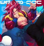  blue_eyes blue_sash blue_wristband closed_mouth dougi dragon_ball dragon_ball_heroes dragon_ball_super earrings gloves gogeta gogeta_(xeno) jewelry long_hair looking_at_viewer male_focus metamoran_vest monkey_boy monkey_tail multiple_boys muscular muscular_male ommmyoh open_mouth pants potara_earrings red_fur saiyan sash smile spiked_hair super_full_power_saiyan_4_limit_breaker super_saiyan super_saiyan_4 super_saiyan_blue tail time_patrol_(dragon_ball) twitter_username vegetto 