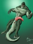 absurd_res animal_genitalia animal_penis anus batman_(series) crocodilian dc_comics genital_slit genitals green_body green_scales hi_res humanoid killer_croc male muscular muscular_humanoid muscular_male nipple_piercing nipples penis piercing reptile scales scalie secretuser243 sharp_teeth slit solo tail teeth