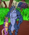 activision anthro anthrofied big_penis bubba_(spyro) dragon duo genitals hi_res humanoid_genitalia humanoid_penis male male/male muscular muscular_male nazuranoke nude penis size_difference smaller_male smile spyro spyro_reignited_trilogy spyro_the_dragon standing watermark wings