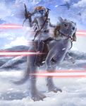  1girl alien battle_of_hoth black_gloves blue_skin brown_pants colored_skin fleetin_sanity gloves goggles goggles_on_headwear gun handgun highres holding holding_gun holding_weapon hoth jacket laser looking_at_viewer outdoors pants snow star_wars star_wars:_the_empire_strikes_back tauntaun twi&#039;lek weapon weapon_request white_jacket x-wing 