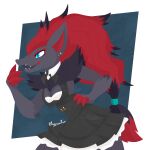 absurd_res anthro canid canine claws female fur generation_5_pokemon hair hi_res irgramfox mammal nintendo pokemon pokemon_(species) simple_background solo zoroark