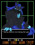 blackfur blue_eyes bluehair claws generation_5_pokemon hair hi_res horn long_hair male muscular muscular_male nimbeon_(nimark) nintendo pointed_tail pokemon pokemon_(species) teeth text_box ui undertale undertale_(series) zoroark