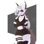 absurd_res anthro breasts canid canid_demon canine clothing collar demon digital_media_(artwork) female fur hair hellhound helluva_boss hi_res humanoid irgramfox loona_(helluva_boss) mammal red_sclera solo white_body white_fur