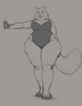 absurd_res anthro belly big_breasts breasts canid canine canis clothed clothing curvy_figure female fur hi_res looking_at_viewer mammal slightly_chubby solo tail thiccomode thick_thighs voluptuous wide_hips wolf
