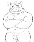2024 absurd_res anthro balls flaccid genitals goujuyu hi_res kemono kensuke_shibagaki_(odd_taxi) male mammal musclegut odd_taxi overweight overweight_male penis simple_background solo suid suina sus_(pig) white_background wild_boar