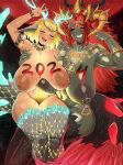  2024 2girls absurdres armlet armpit_hair armpits blonde_hair body_writing bracelet breasts chinese_zodiac commentary curvy dark_nipples demon_dragon_(zelda) dragon_girl dragon_horns dragon_tail english_commentary excessive_pubic_hair fang female_pubic_hair ganondorf genderswap genderswap_(mtf) glowing_horns highres horns jewelry large_areolae large_breasts light_dragon_(zelda) long_hair long_pointy_ears multiple_girls necklace nipple_piercing nipples piercing plump pointy_ears princess_zelda pubic_hair pubic_tattoo puffy_nipples red_hair sagging_breasts sharp_teeth short_hair sitting sitting_on_lap sitting_on_person slush5244 smile spoilers tail tattoo teeth the_legend_of_zelda the_legend_of_zelda:_tears_of_the_kingdom thick_thighs thighhighs thighs triforce v very_long_hair wide_hips year_of_the_dragon 