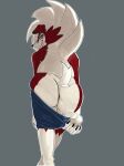 anus butt clothed clothed/nude clothing eyewear feral gardon(artist) generation_7_pokemon glasses hi_res lycanroc male midnight_lycanroc nintendo nude pokemon pokemon_(species) presenting smile smiling_at_viewer solo solo_focus tail