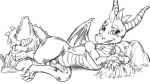 activision balls claws dragon erection genitals helmeet_el_gato horn knot looking_at_viewer lying male membrane_(anatomy) membranous_wings monochrome on_side penis rock scalie small_wings smile smirk solo spyro spyro_the_dragon western_dragon wings