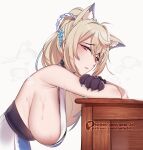 1girl animal_ear_fluff animal_ears animal_hands bare_shoulders black_sash blonde_hair blue_hair blue_kimono breasts collar crossed_arms dog_ears dog_girl dog_paws elbow_rest from_side fuwawa_abyssgard fuwawa_abyssgard_(new_year) hair_between_eyes hanging_breasts highres hololive hololive_english japanese_clothes kimono large_breasts long_hair looking_at_viewer multicolored_hair noto_hams official_alternate_costume parted_lips pink_eyes rope sash shimenawa sideless_kimono simple_background sleeveless sleeveless_kimono solo spiked_collar spikes streaked_hair swat sweat twitter_username virtual_youtuber white_background white_kimono 