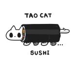  animal animal_focus cat commentary_request english_text food food_focus highres makizushi no_humans original simple_background standing sushi uni_souchou white_background white_cat 