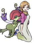  anthro bandai_namco blonde_hair clothing digimon digimon_(species) digimon_survive dress duo elemental_creature female flora_fauna floramon hair himura-kun human long_hair low_res mammal plant ponytail saki_kimijima 