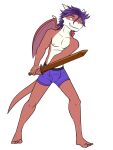  abigail_(stardew_valley) alternate_species anthro boxer_briefs boxer_briefs_only clothed clothing crossgender dragon facial_hair ftm_crossgender full-length_portrait furrification fuze goatee hi_res holding_object holding_sword holding_weapon male melee_weapon nipples portrait purple_boxer_briefs scalie simple_background solo stardew_valley sword topless underwear underwear_only weapon western_dragon white_background 