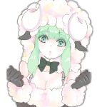  :o animal_costume animal_ears bad_drawr_id bad_id black_bow black_bowtie black_gloves bow bowtie breasts character_request cleavage copyright_request dress fur-trimmed_dress fur-trimmed_hood fur-trimmed_sleeves fur_trim gloves green_eyes green_hair grey_outline hands_up hood hood_up horns large_breasts looking_at_viewer oekaki parted_lips pursed_lips sheep_costume sheep_ears sheep_horns sidelocks simple_background solo strap taira white_background 