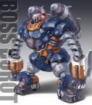  absurdres boss_borot character_name clenched_hands commentary_request derivative_work gradient_background highres jetpack machinery maeda_hiroyuki mazinger_(series) mazinger_z mecha no_humans original redesign robot science_fiction shadow super_robot thrusters 