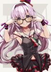  .live 1girl absurdres adjusting_eyewear armpits bespectacled blush breasts carro_pino clenched_teeth commentary_request glasses hair_between_eyes hair_ornament headband highres long_hair looking_at_viewer purple_eyes purple_hair ralf small_breasts solo teeth virtual_youtuber 