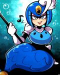  1girl bubble highres legendofnerd looking_at_viewer mega_man_(classic) mega_man_(series) mega_man_9 mermaid monster_girl musical_note robot_girl smile solo splash_woman underwater water 