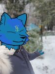 2024 3:4 absurd_res anthro blue_body blue_fur canid canine canis clothed clothing detailed_background digital_media_(artwork) fully_clothed fur hi_res male mammal outside qiuye smile smiling_at_viewer solo standing wolf