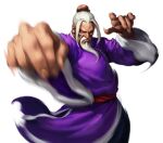  belt chinese_clothes fighting_stance gen_(street_fighter) hair_bun no_pupils old purple_shirt red_belt shirt simple_background single_hair_bun street_fighter white_beard white_hair 