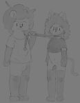 anthro arm_warmers armwear balls bear bell bell_collar blush bodily_fluids boxers_(clothing) bulge cat_tail chastity_cage chastity_device clothed clothing collar crop_top dante_(pimpwalker1) domestic_cat duo felid feline felis fully_clothed genital_fluids genitals giant_panda girly hair hi_res leaking leash leash_pull leashed_collar legwear male male/male mammal monochrome pimpwalker1 shirt smile smiling_at_viewer submissive tail thigh_highs topwear underwear