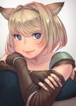  1girl 2024 adventurer_(ff11) animal_ears blonde_hair blue_eyes blue_hairband brown_gloves cactus41747280 cat_ears cat_girl closed_mouth collarbone crossed_arms dated elbow_gloves final_fantasy final_fantasy_xi fingerless_gloves fingernails gloves hair_intakes hairband mithra_(ff11) multicolored_hairband pink_hairband pink_lips short_hair smile solo white_hairband 
