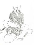 absurd_res animal_genitalia animal_penis anthro balls blush bottomless candid canid canine canine_genitalia canine_penis canis clothed clothing death_(puss_in_boots) dreamworks embarrassed front_view genitals graphite_(artwork) hi_res male mammal partially_clothed pencil_(artwork) penis puss_in_boots_(dreamworks) sheath sitting solo some_(someone) tail traditional_media_(artwork) wolf