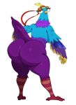 absurd_res accessory anthro avian beak big_butt blue_body blue_feathers budge_(fortnite) butt epic_games feathers female fortnite headband hi_res huge_butt looking_at_viewer multicolored_body purple_body purple_feathers solo sssonic2 thick_thighs two_tone_body